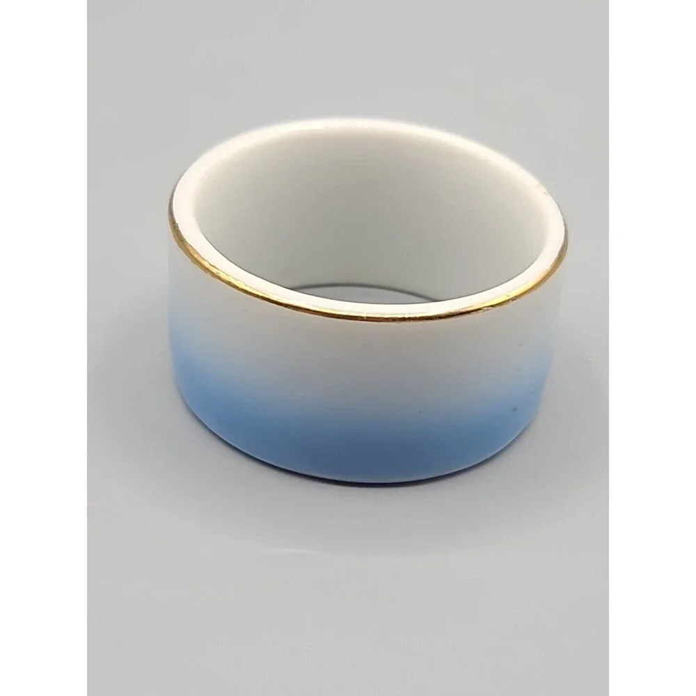 Vintage Penco Exclusive Seagull Porcelain Napkin Holder Blue Ombre Gold Rim Set